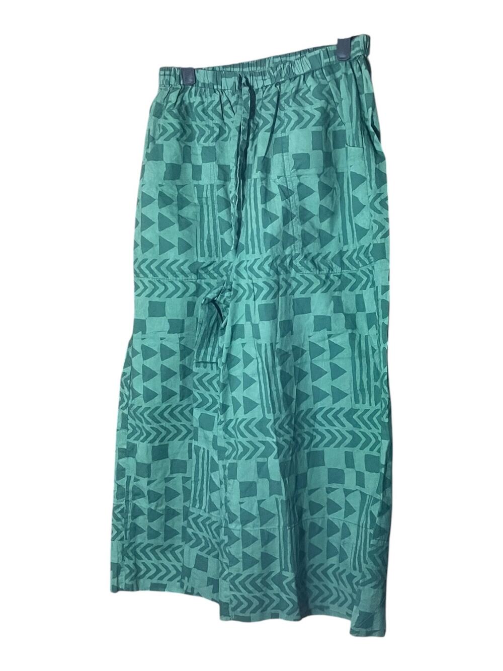 Global Mamas Green Wide Leg Pants African Tribal Handmade in Ghana Medium NWOT